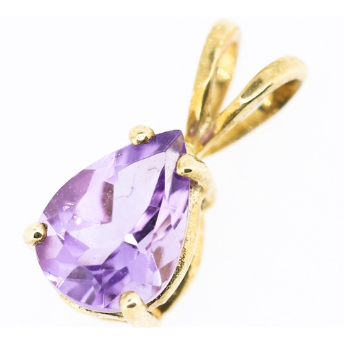 392 - Pear Cut Amethyst Set Pendant Mounted in 9 Carat Yellow Gold 1cm High