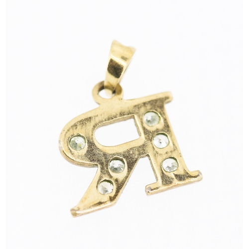 396 - Gemset Letter R Pendant Mounted in 9 Carat Yellow Gold 1cm High