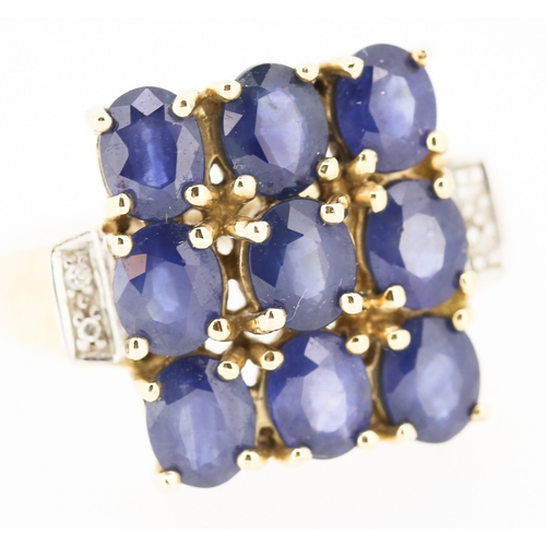 399 - Nine Stone Sapphire Set Ring Mounted in 9 Carat Yellow Gold Diamond Inset to Shoulders Ring Size N a... 