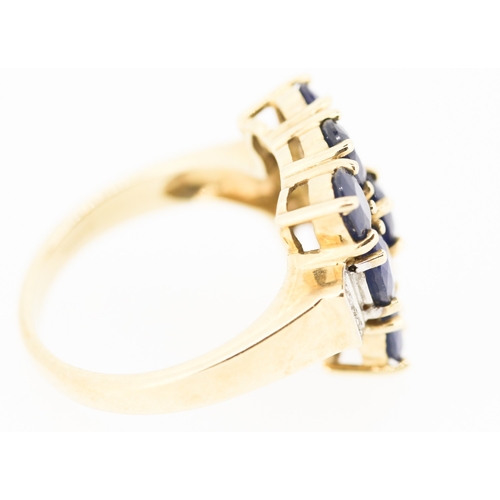 399 - Nine Stone Sapphire Set Ring Mounted in 9 Carat Yellow Gold Diamond Inset to Shoulders Ring Size N a... 