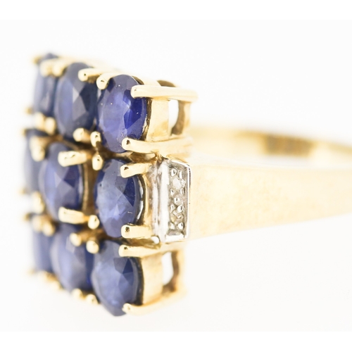 399 - Nine Stone Sapphire Set Ring Mounted in 9 Carat Yellow Gold Diamond Inset to Shoulders Ring Size N a... 