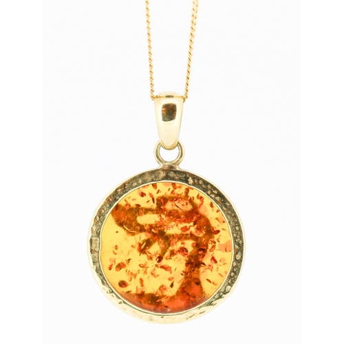 40 - Amber Set Pendant Mounted in 9 Carat Yellow Gold 2cm High Set on 9 Carat Yellow Gold 50cm Long