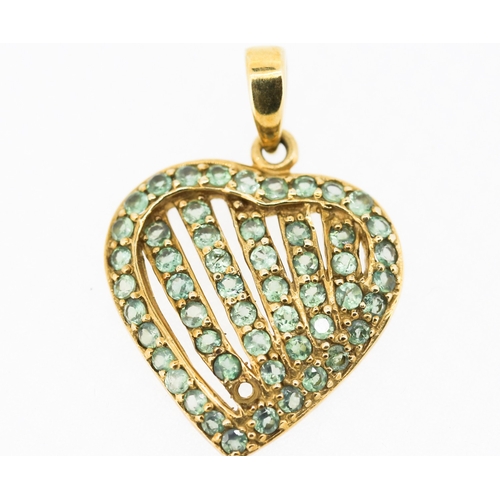 403 - Teal Tourmaline Set Heart Pendant Mounted in 9 Carat Yellow Gold 2cm High Note One Stone Lacking