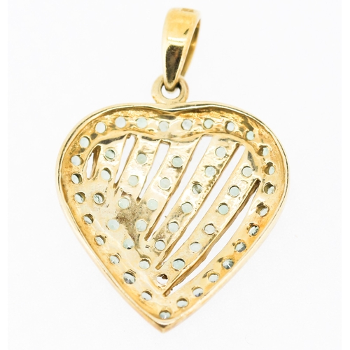 403 - Teal Tourmaline Set Heart Pendant Mounted in 9 Carat Yellow Gold 2cm High Note One Stone Lacking