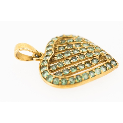 403 - Teal Tourmaline Set Heart Pendant Mounted in 9 Carat Yellow Gold 2cm High Note One Stone Lacking