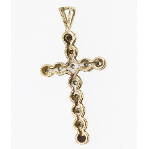 406 - Diamond Set Cross Pendant Mounted in 9 Carat Yellow Gold 3cm High