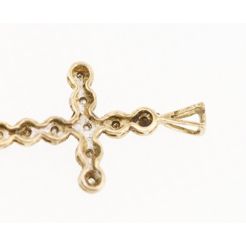 406 - Diamond Set Cross Pendant Mounted in 9 Carat Yellow Gold 3cm High