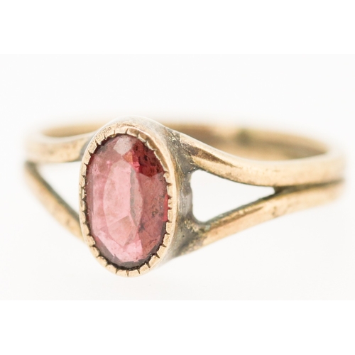 41 - Red Garnet Bezel Set Single Stone Ring Mounted in 9 Carat Yellow Gold Ring Size L and a Half