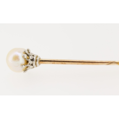 424 - 9 Carat Yellow Gold Fresh Water Pearl Set Pin Brooch 6cm Long