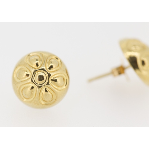 426 - Pair of 9 Carat Yellow Gold Flower Motif Dome Earrings Each 1cm High