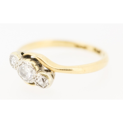 430 - Diamond Three Stone Ring Rub over Set in Platinum Mounted on 18 Carat Yellow Gold Ring Size O