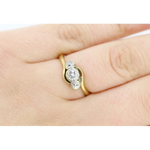 430 - Diamond Three Stone Ring Rub over Set in Platinum Mounted on 18 Carat Yellow Gold Ring Size O