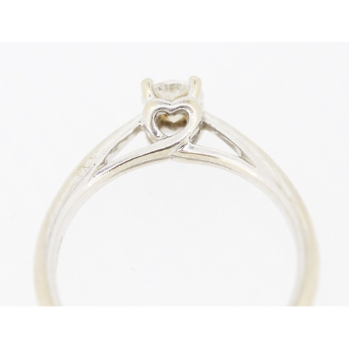 434 - Diamond Solitaire Ring Mounted in 9 Carat White Gold Heart Motifs to Setting Ring Size H