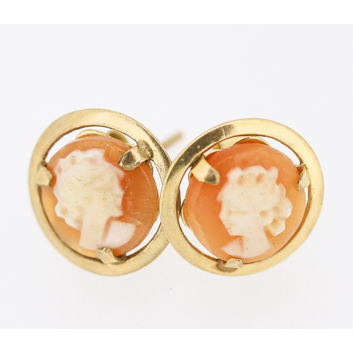 44 - Pair of Cameo Set Circular Form Earrings Mounted in 9 Carat Yellow Gold 1cm High