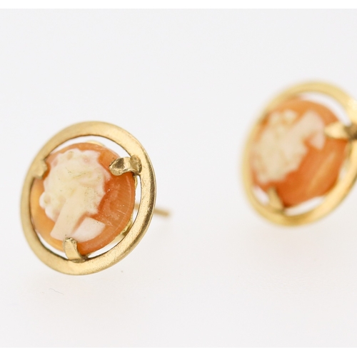 44 - Pair of Cameo Set Circular Form Earrings Mounted in 9 Carat Yellow Gold 1cm High