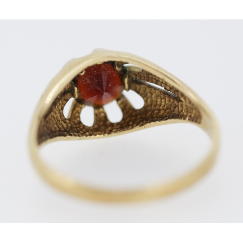 440 - Red Garnet Belcher Set Single Stone Ring Mounted in 9 Carat Yellow Gold Ring Size N