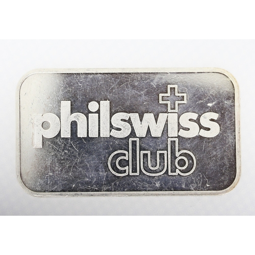 443 - 1 OZ Fine 999.9 Silver Bar Heraeus Argor SA Melter Assayer  'Philswiss Club'