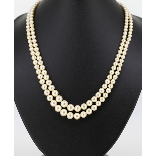 448 - Ladies Fantasy Pearl Two Strand Necklace 40cm Long