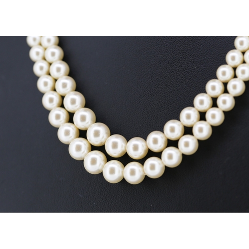 448 - Ladies Fantasy Pearl Two Strand Necklace 40cm Long