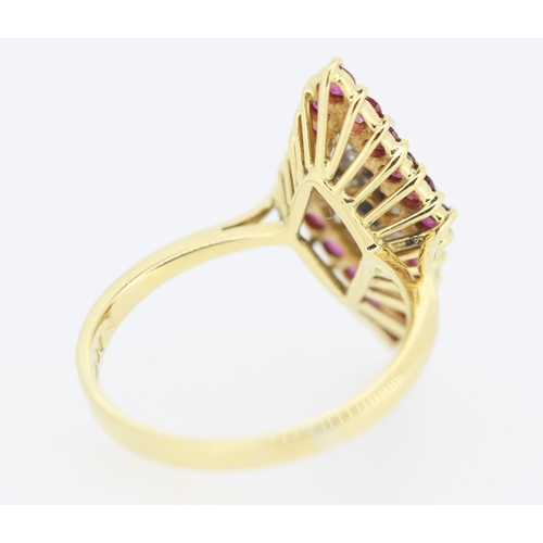 454 - Diamond and Ruby Set Marquise Form Ring Mounted in 18 Carat Yellow Gold Ring Size O and a Half