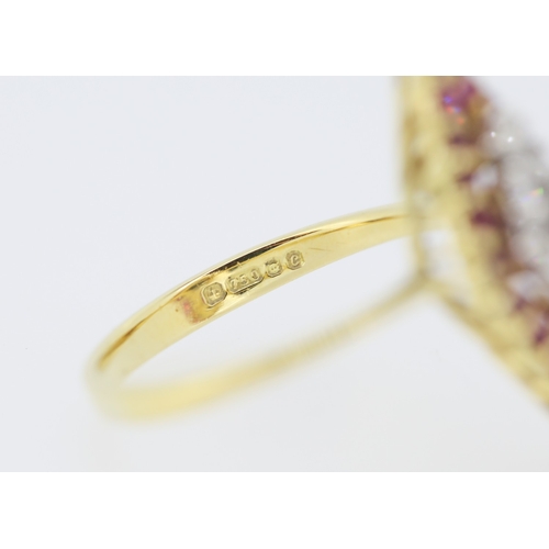 454 - Diamond and Ruby Set Marquise Form Ring Mounted in 18 Carat Yellow Gold Ring Size O and a Half