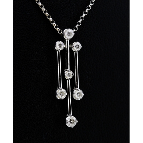 456 - Designer Diamond Seven Stone Set Drop Pendant Mounted in 18 Carat White Gold 2.5cm Drop Set on 18 Ca... 