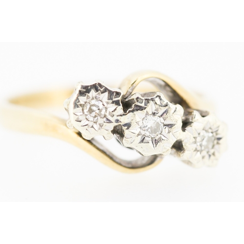 457 - Diamond Three Stone Rub Over Setting Ring Mounted in 9 Carat Yellow Gold Ring Size L and a Half