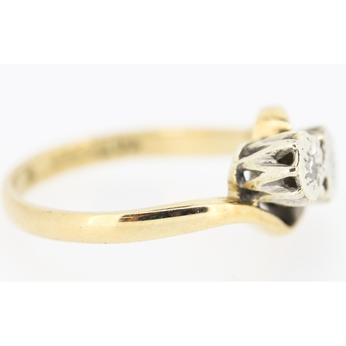 457 - Diamond Three Stone Rub Over Setting Ring Mounted in 9 Carat Yellow Gold Ring Size L and a Half