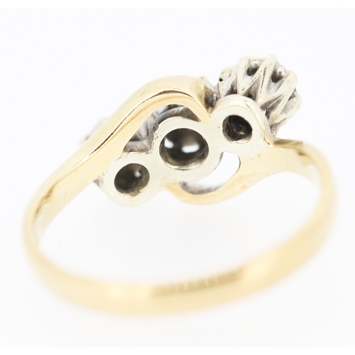 457 - Diamond Three Stone Rub Over Setting Ring Mounted in 9 Carat Yellow Gold Ring Size L and a Half