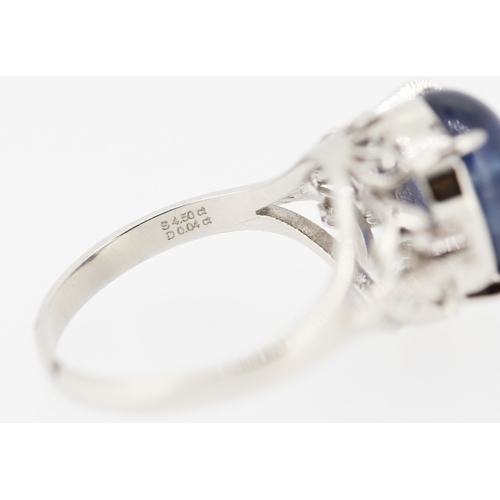 458 - Polished Star Sapphire Basket Set Ring Further Diamond Insets to Shoulders Mounted in Platinum Attra... 