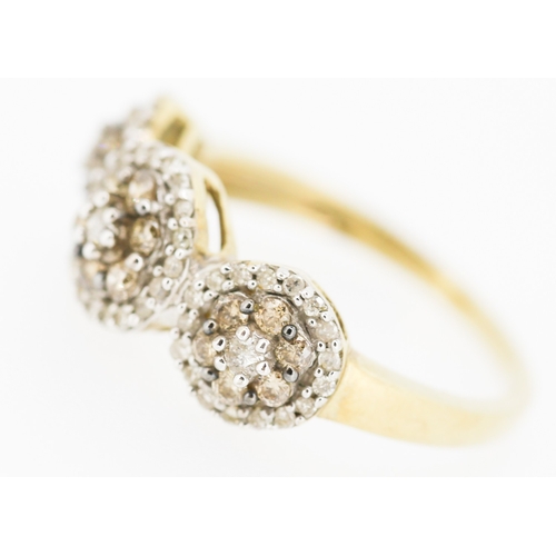 459 - Diamond Tri-Cluster Ring Finely Detailed Set in 9 Carat Yellow Gold Ring Size P and a Half