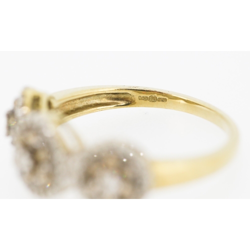 459 - Diamond Tri-Cluster Ring Finely Detailed Set in 9 Carat Yellow Gold Ring Size P and a Half