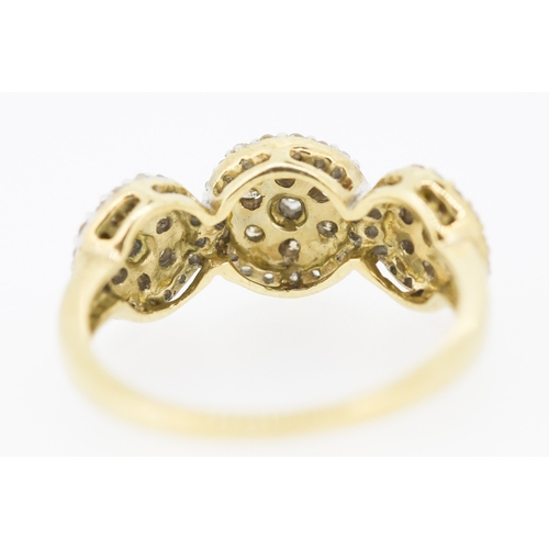 459 - Diamond Tri-Cluster Ring Finely Detailed Set in 9 Carat Yellow Gold Ring Size P and a Half