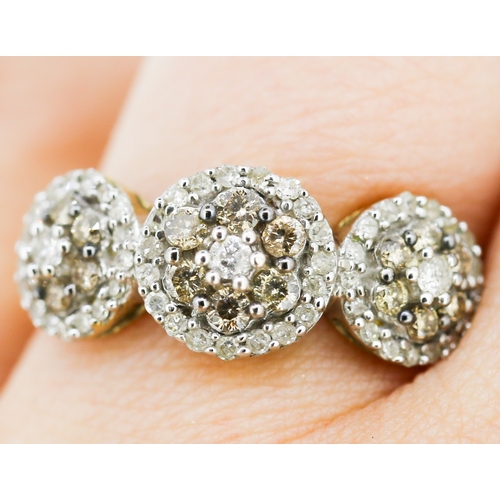 459 - Diamond Tri-Cluster Ring Finely Detailed Set in 9 Carat Yellow Gold Ring Size P and a Half