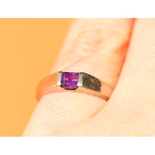 46 - Half Bezel Set Amethyst Set Single Stone Ring Mounted in 9 Carat White Gold Ring Size L