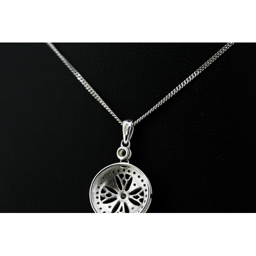 461 - Attractively Detailed Diamond Set Circular Form Pendant Mounted in 9 Carat White Gold 2cm Drop Set o... 