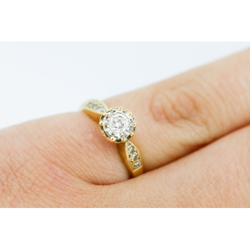 462 - Diamond Set Ring Mounted in 9 Carat Yellow Gold Further Diamonds Set to Shoulders Ring Size K