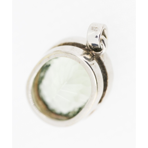 470 - Facet Oval Cut Green Amethyst Pendant Bezel Set in 9 Carat White Gold 2cm High