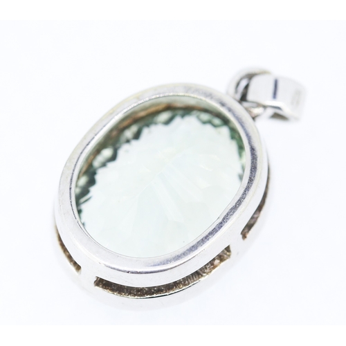 470 - Facet Oval Cut Green Amethyst Pendant Bezel Set in 9 Carat White Gold 2cm High