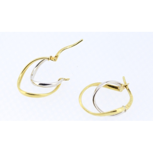 472 - Pair of 9 Carat Yellow and White Gold Loop Form Earrings Each 1.5cm  High