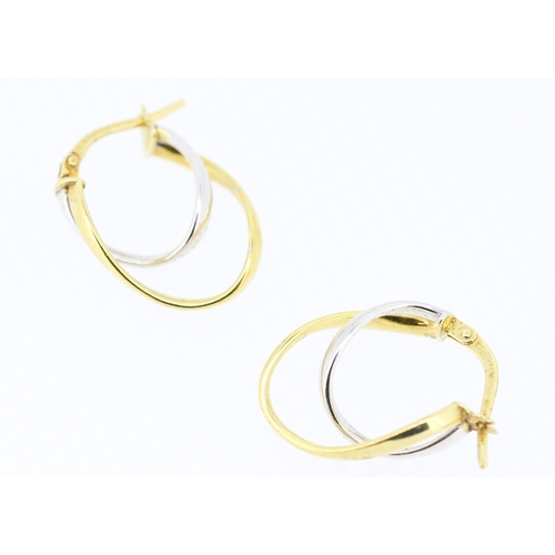 472 - Pair of 9 Carat Yellow and White Gold Loop Form Earrings Each 1.5cm  High