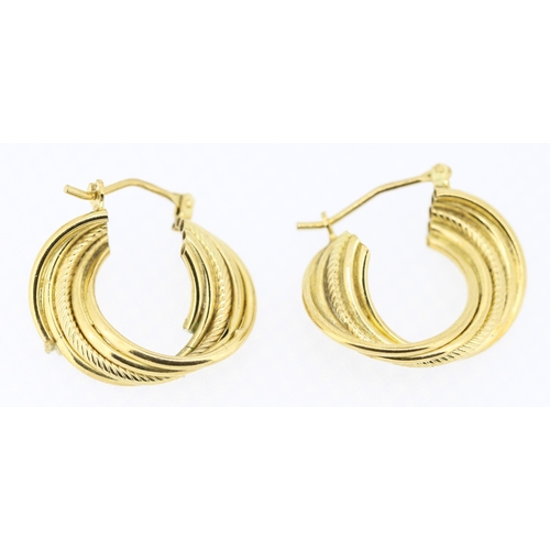 473 - Pair of 9 Carat Yellow Gold Multi-Row Hoop Earrings 2cm High