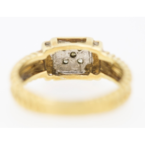 479 - Diamond Set Panel Form Cluster Ring Rope Motif Band Mounted in 9 Carat Yellow Gold Ring Size L