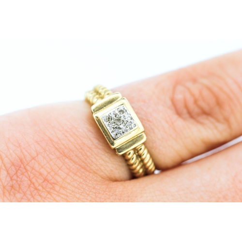 479 - Diamond Set Panel Form Cluster Ring Rope Motif Band Mounted in 9 Carat Yellow Gold Ring Size L