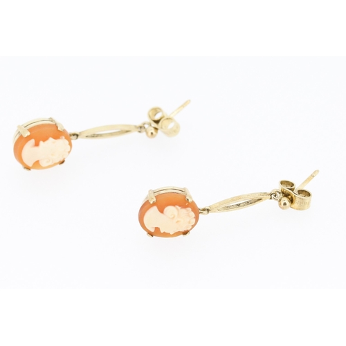 48 - Pair of Cameo Set Drop Earrings Mounted in 9 Carat Yellow Gold 3cm Drop