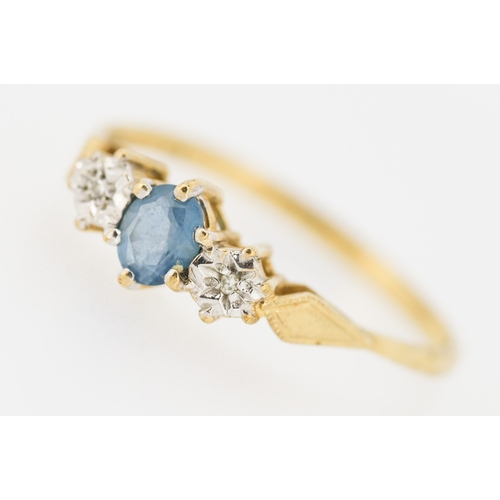 480 - Blue Topaz and Diamond Set Ring Mounted in 9 Carat Yellow Gold Ring Size U