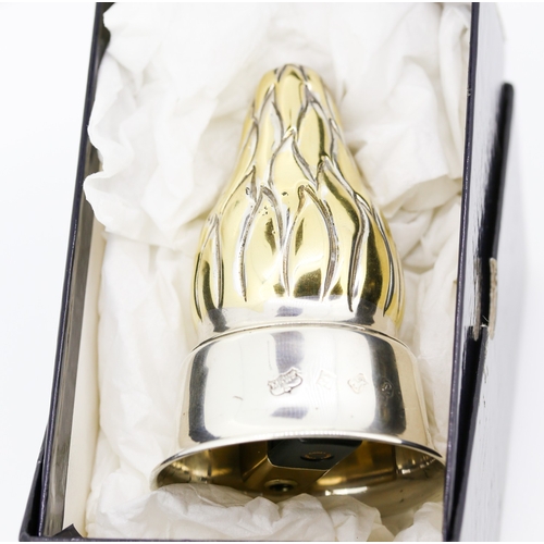 481 - Mappin & Webb Silver Cased Flame Motif Table Lighter 9cm High with Original Box Present