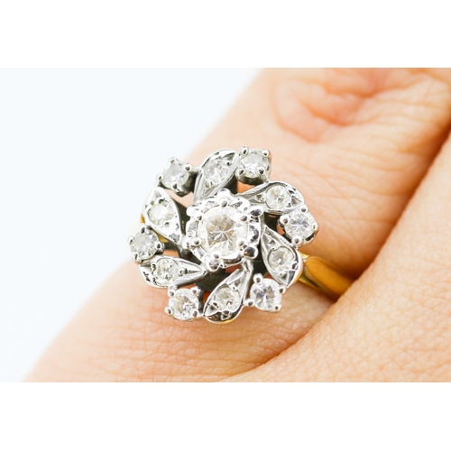 485 - Diamond Set Floral Motif Cluster Ring Set in 18 Carat Yellow Gold Ring Size J