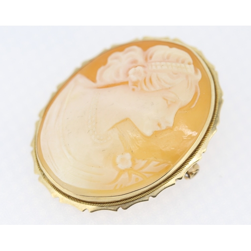 486 - Cameo Brooch Set in 9 Carat Yellow Gold 4cm High