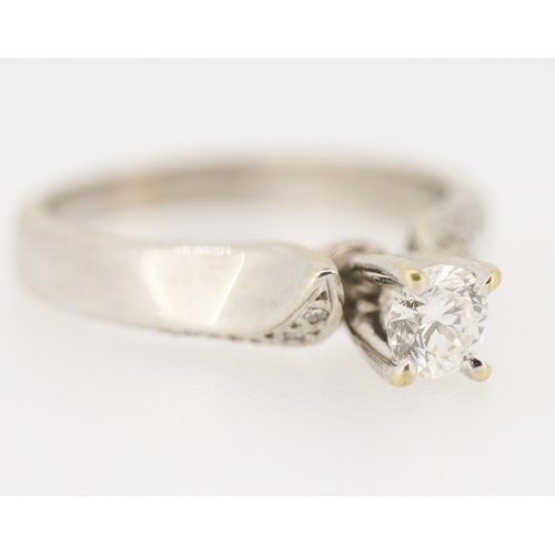 497 - 18 Carat White Gold Diamond Solitaire Ring with Further Diamonds to Shoulders Total Diamond Carat We... 